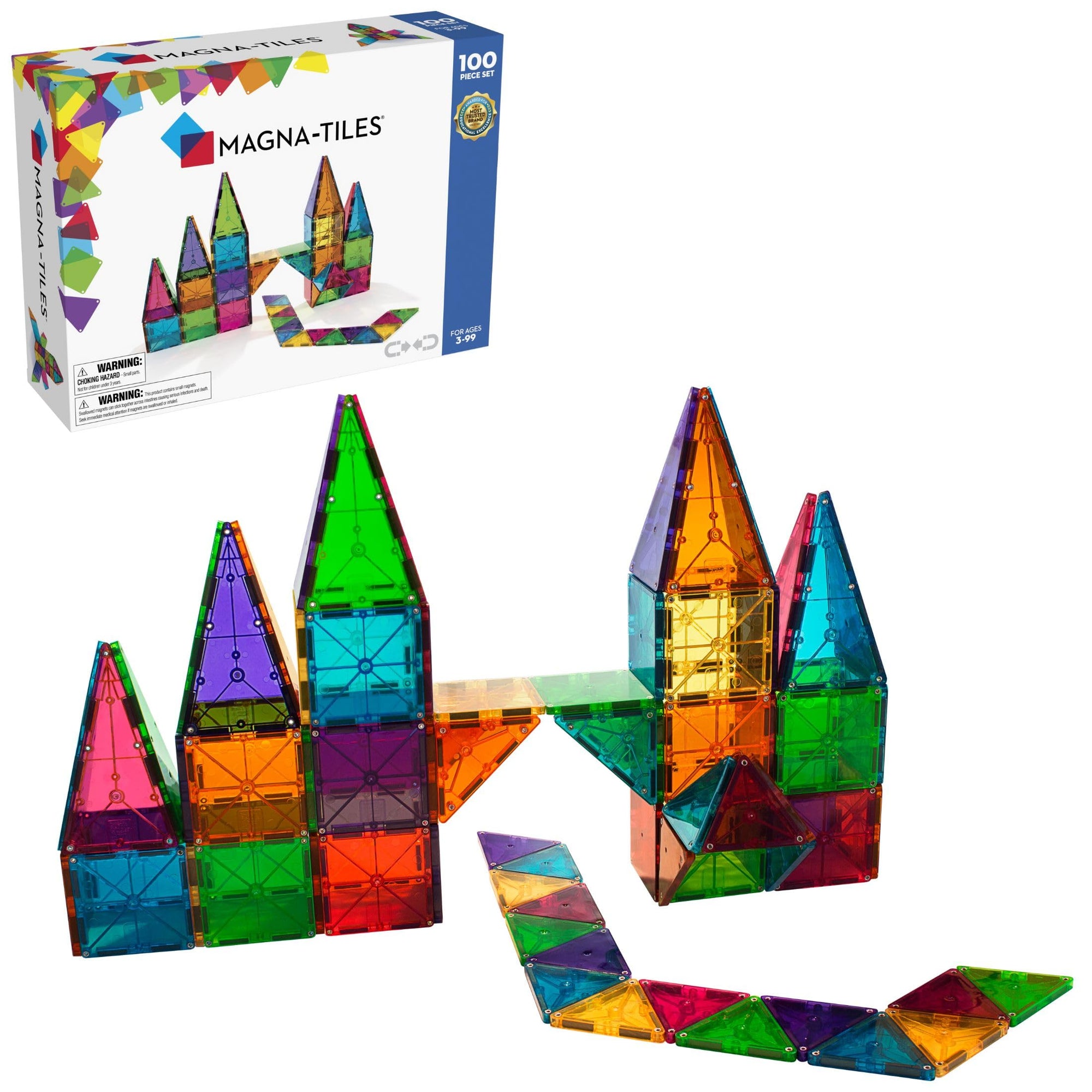 Magna-Tiles - Juego de 100 piezas de colores transparentes, los azulejos magnéticos originales para juegos creativos y abiertos