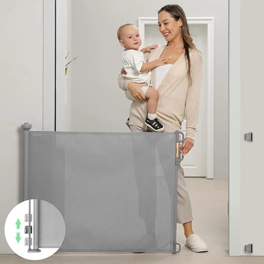 Puerta de seguridad infantil Momcozy para interiores o exteriores 140cm, Gris