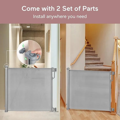 Puerta de seguridad infantil Momcozy para interiores o exteriores 140cm, Gris