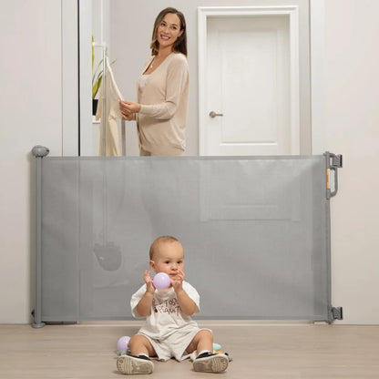 Puerta de seguridad infantil Momcozy para interiores o exteriores 140cm, Gris