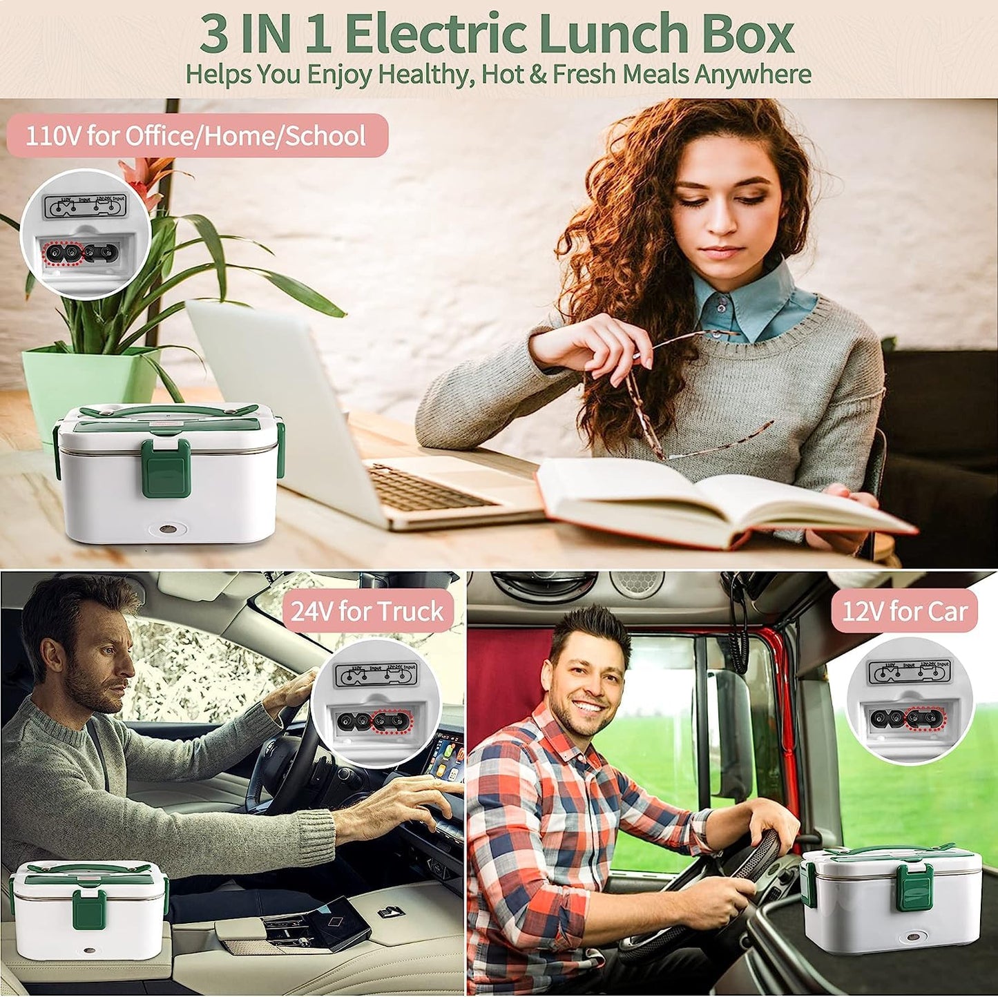 Fiambrera eléctrica de 80 W, calentador de comida rápida portátil