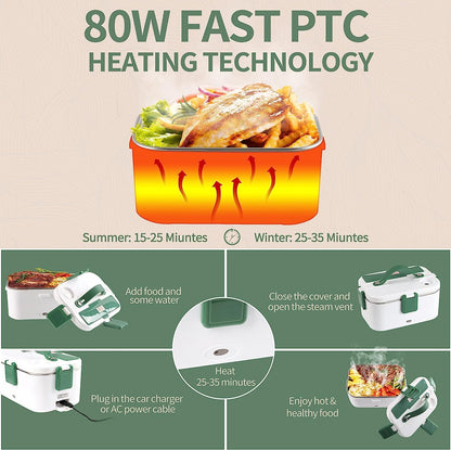 Fiambrera eléctrica de 80 W, calentador de comida rápida portátil