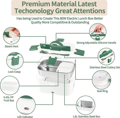 Fiambrera eléctrica de 80 W, calentador de comida rápida portátil