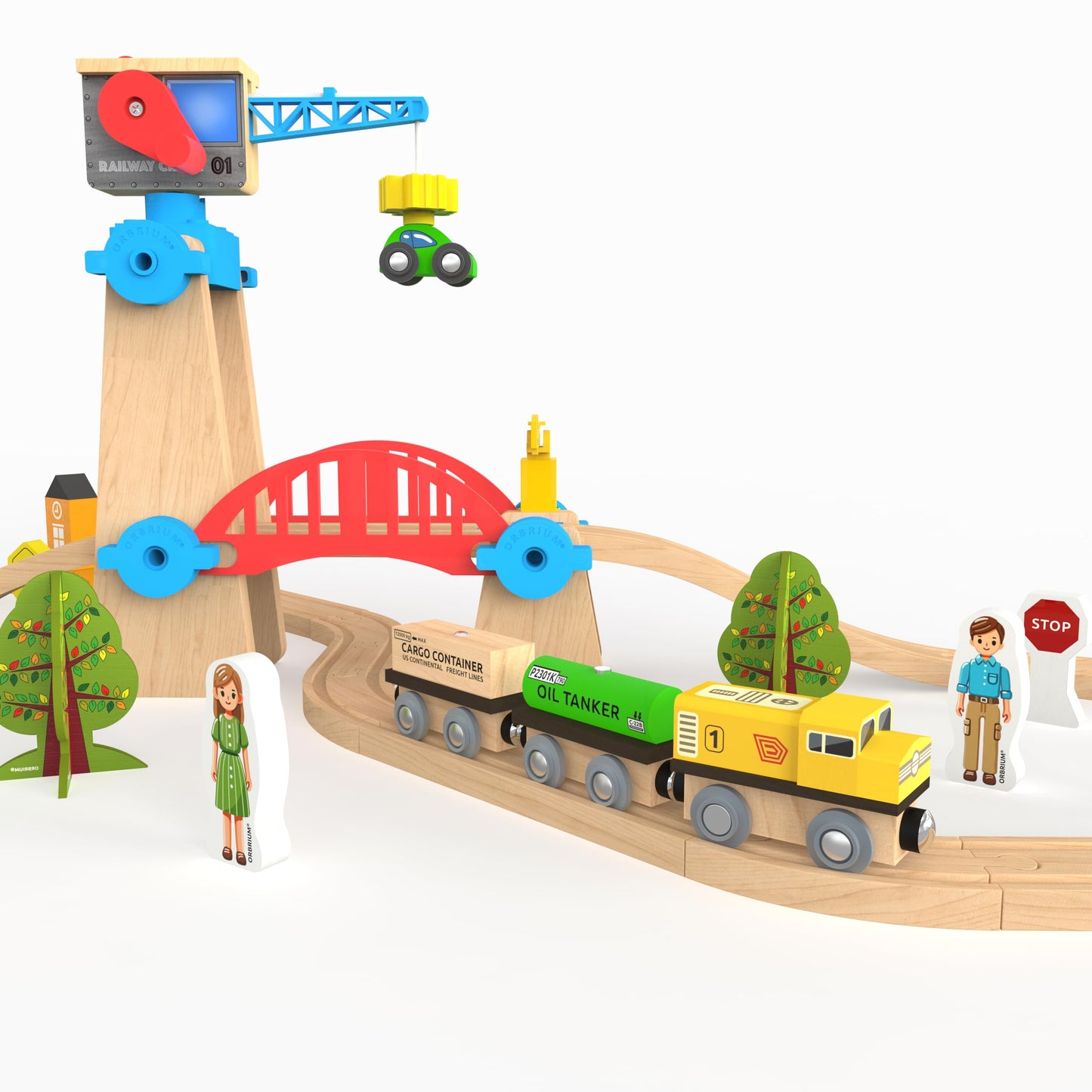 Conjunto de tren de madera de 65 piezas