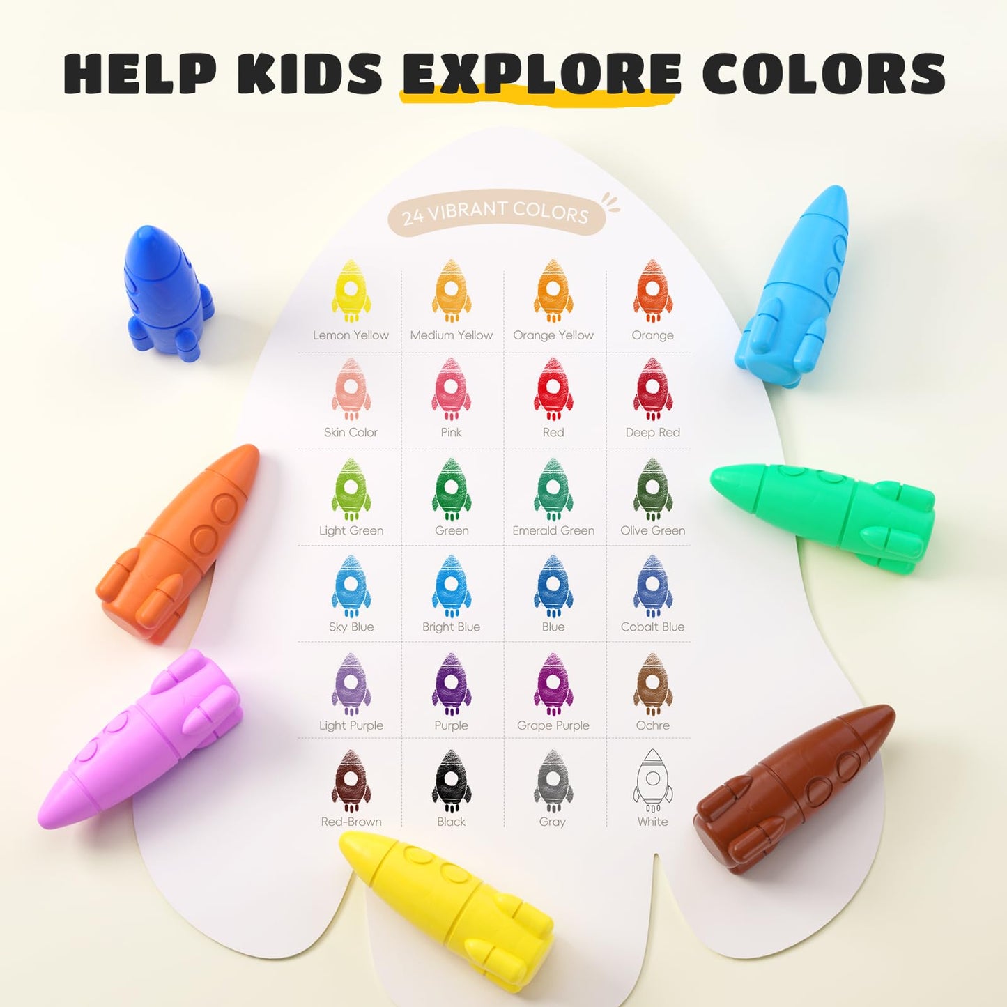 Crayones de 12 Colores para Niños Pequeños, Crayones de Cohete No Tóxicos Lavables