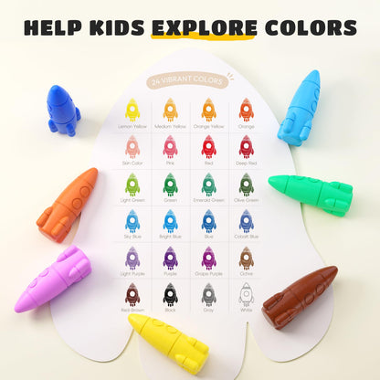 Crayones de 12 Colores para Niños Pequeños, Crayones de Cohete No Tóxicos Lavables