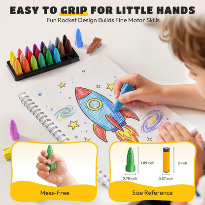 Crayones de 12 Colores para Niños Pequeños, Crayones de Cohete No Tóxicos Lavables