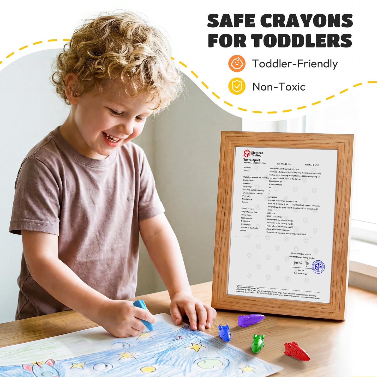Crayones de 12 Colores para Niños Pequeños, Crayones de Cohete No Tóxicos Lavables