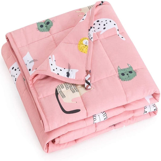 Anjee Manta con peso para niños de 3 libras, gato rosa 36 x 48 pulgadas | 100% algodón