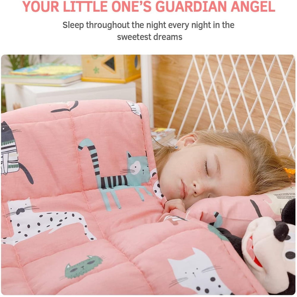 Anjee Manta con peso para niños de 3 libras, gato rosa 36 x 48 pulgadas | 100% algodón