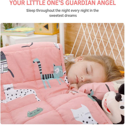 Anjee Manta con peso para niños de 3 libras, gato rosa 36 x 48 pulgadas | 100% algodón