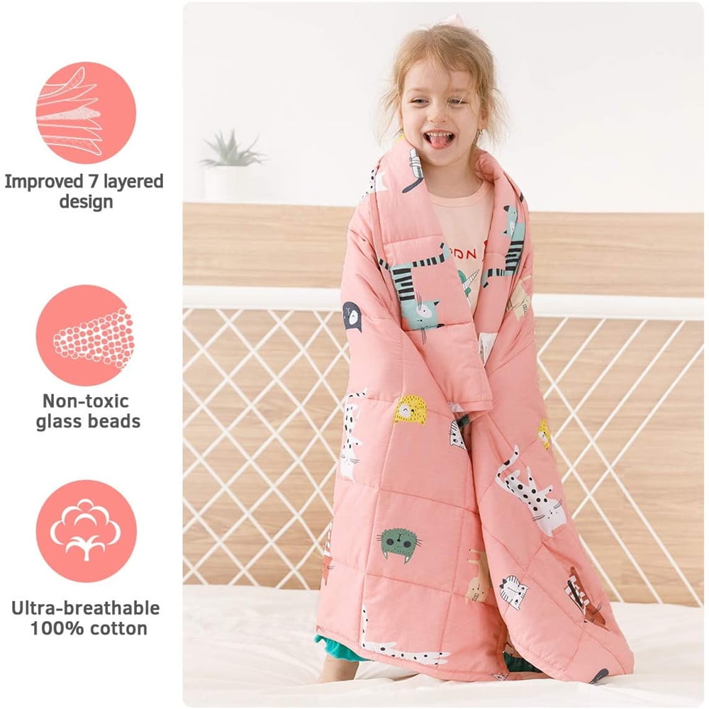 Anjee Manta con peso para niños de 3 libras, gato rosa 36 x 48 pulgadas | 100% algodón