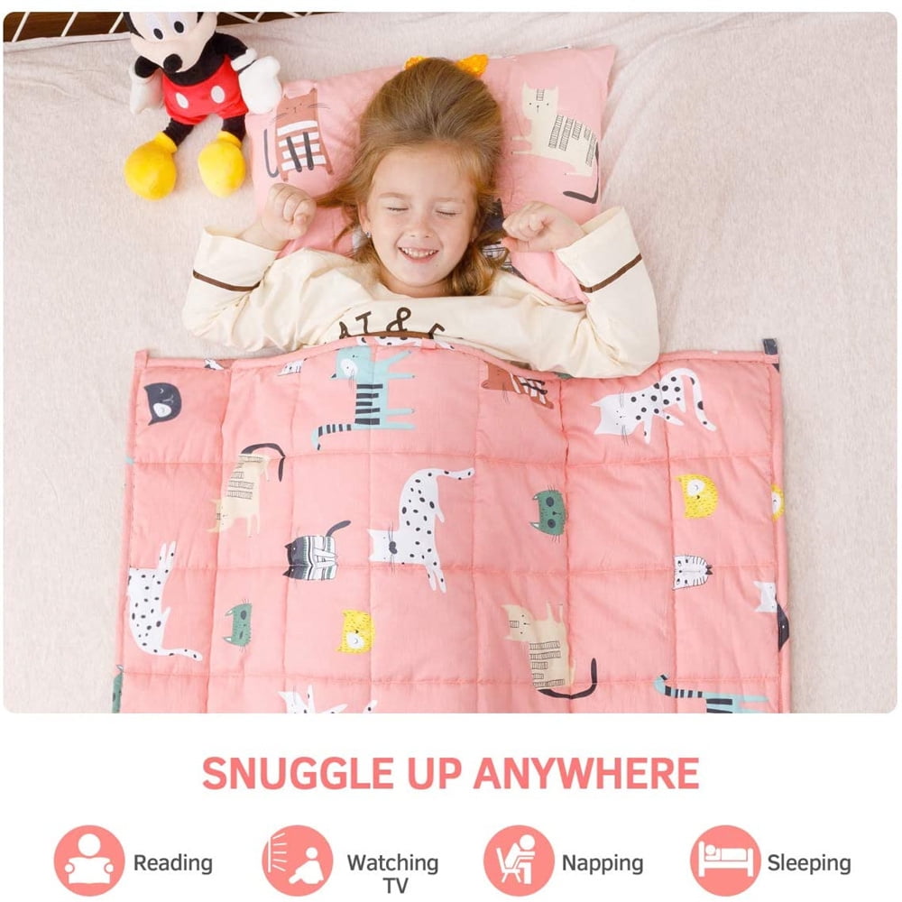 Anjee Manta con peso para niños de 3 libras, gato rosa 36 x 48 pulgadas | 100% algodón