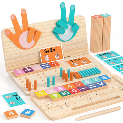 Montessori - Juguete de aprendizaje de matemáticas – Bloques de números, palos de conteo, tabla de trazado y conteo de dedos