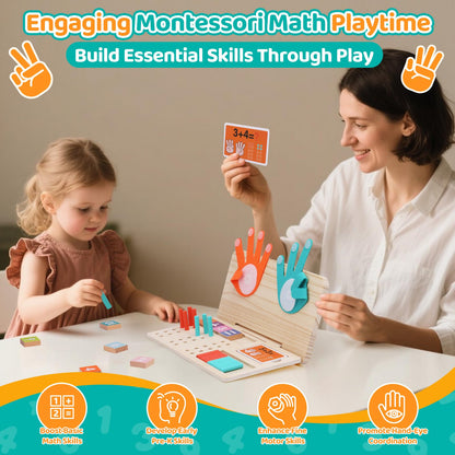Montessori - Juguete de aprendizaje de matemáticas – Bloques de números, palos de conteo, tabla de trazado y conteo de dedos
