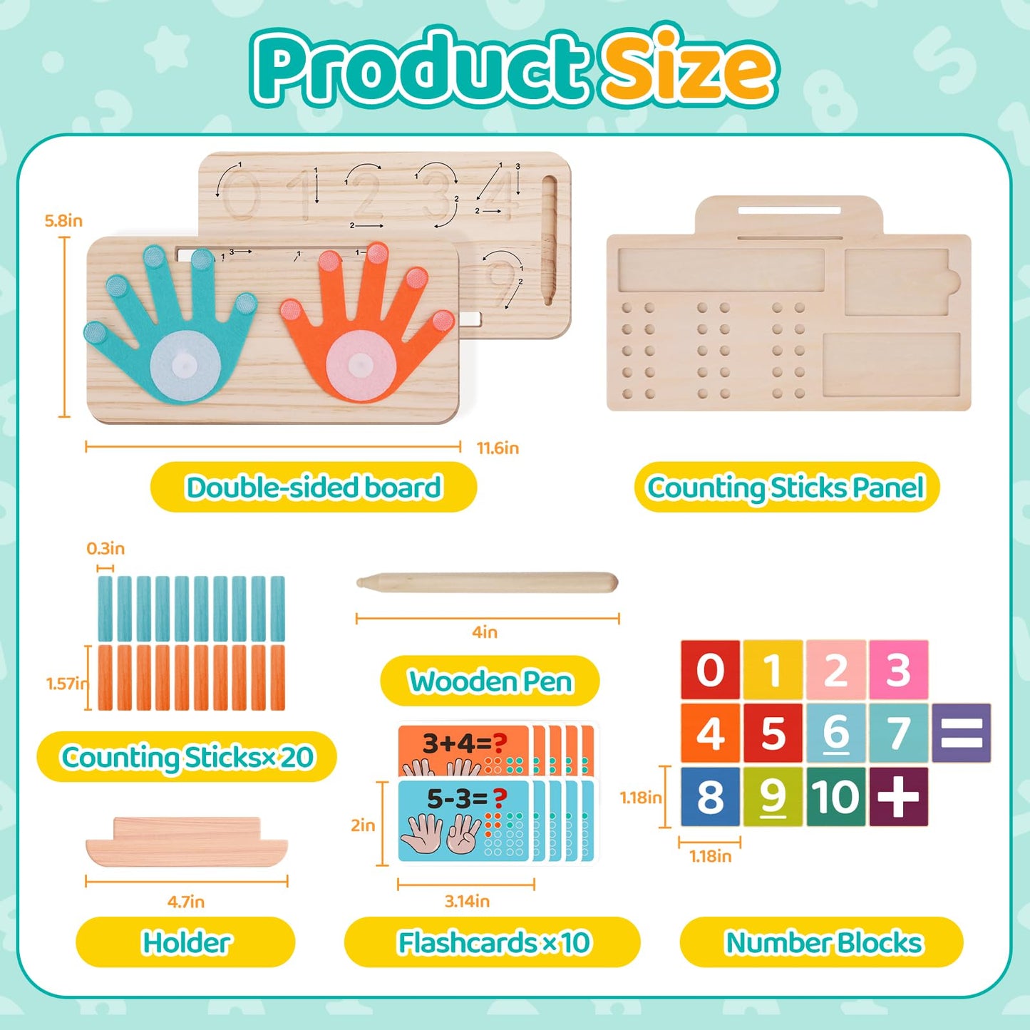 Montessori - Juguete de aprendizaje de matemáticas – Bloques de números, palos de conteo, tabla de trazado y conteo de dedos
