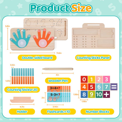 Montessori - Juguete de aprendizaje de matemáticas – Bloques de números, palos de conteo, tabla de trazado y conteo de dedos