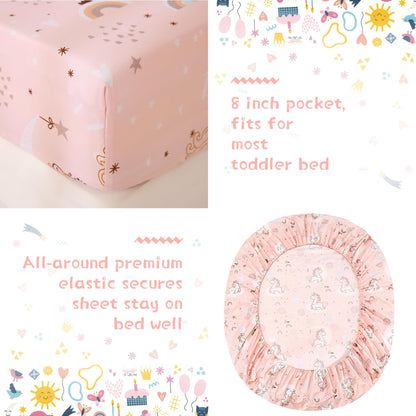Juego de ropa de cama infantil de unicornio rosa, 4 piezas