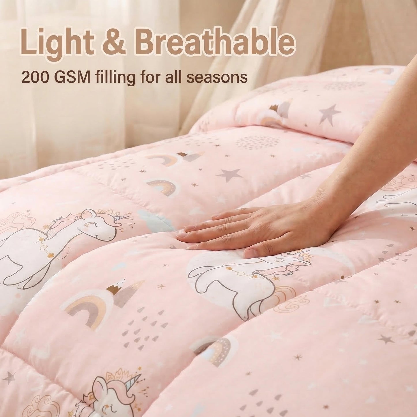 Juego de ropa de cama infantil de unicornio rosa, 4 piezas