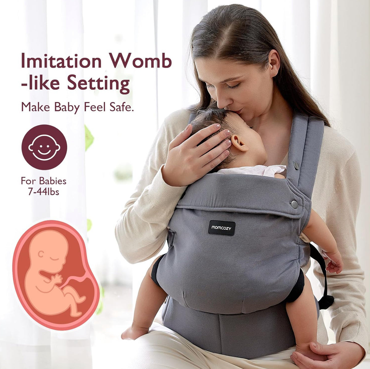 Momcozy Portabebés ergonómico, acogedor y ligero para 7-44 libras