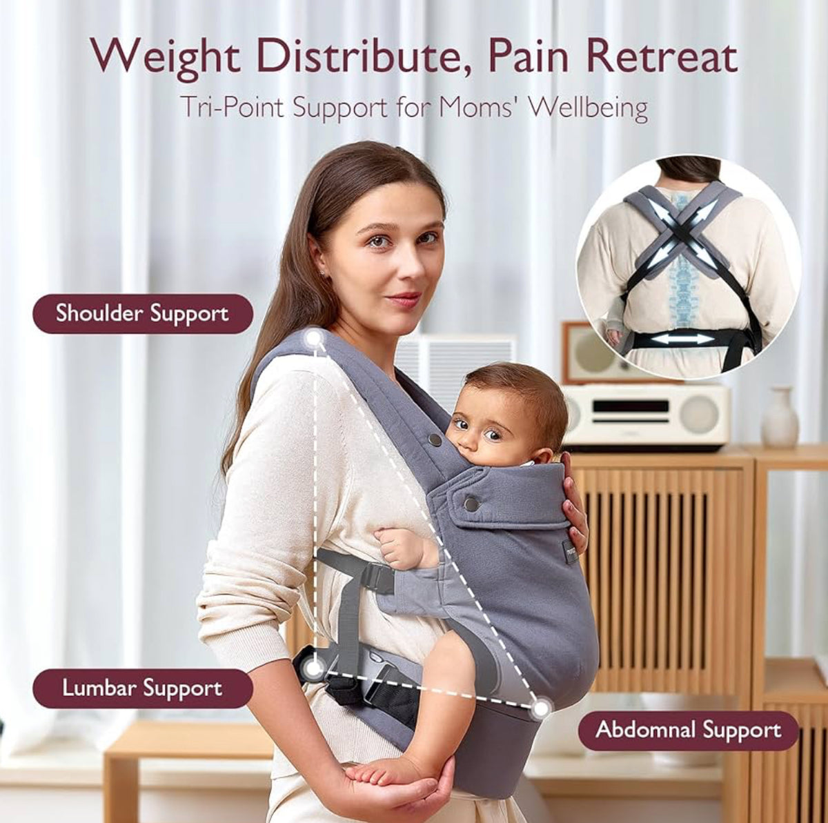 Momcozy Portabebés ergonómico, acogedor y ligero para 7-44 libras