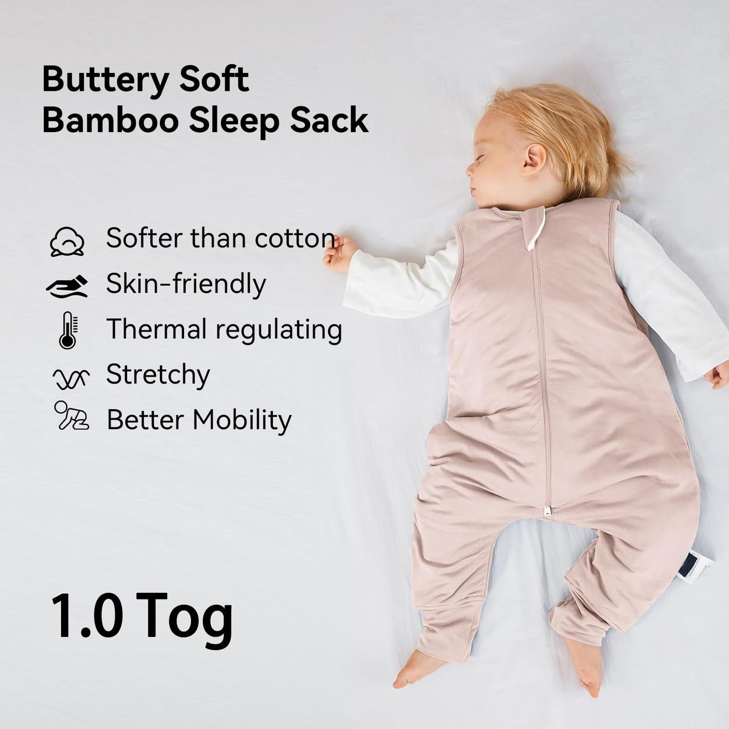 BubblePanda Rayón hecho de bambú saco de dormir para niños pequeños con pies 2-3 años, 1.0 Tog