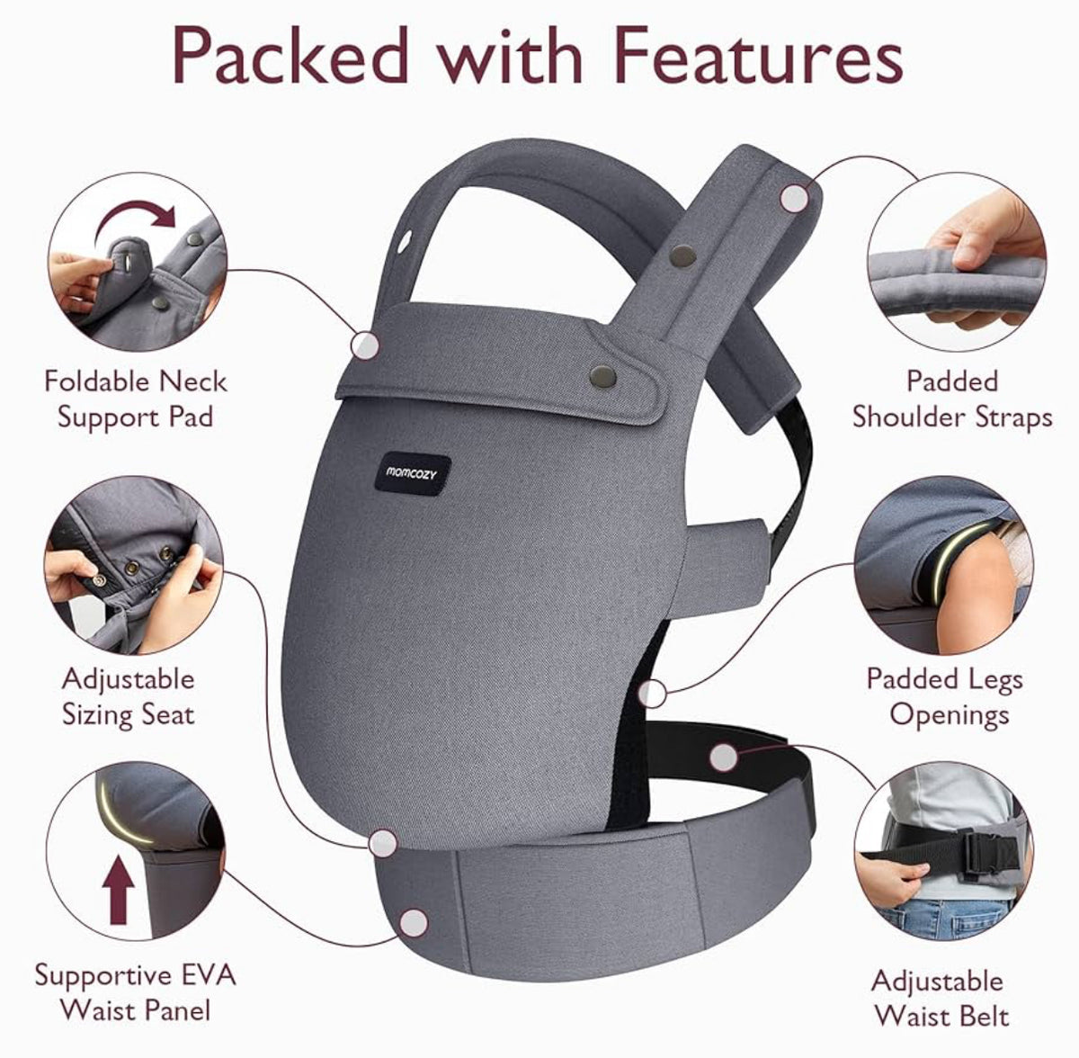 Momcozy Portabebés ergonómico, acogedor y ligero para 7-44 libras