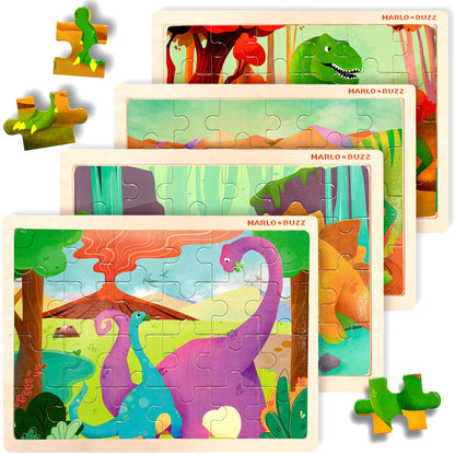 Juego de 4 rompecabezas de madera de dinosaurio para niños