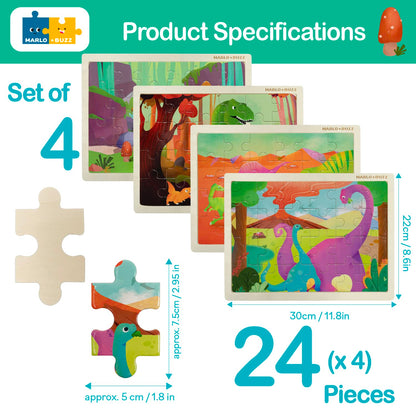 Juego de 4 rompecabezas de madera de dinosaurio para niños