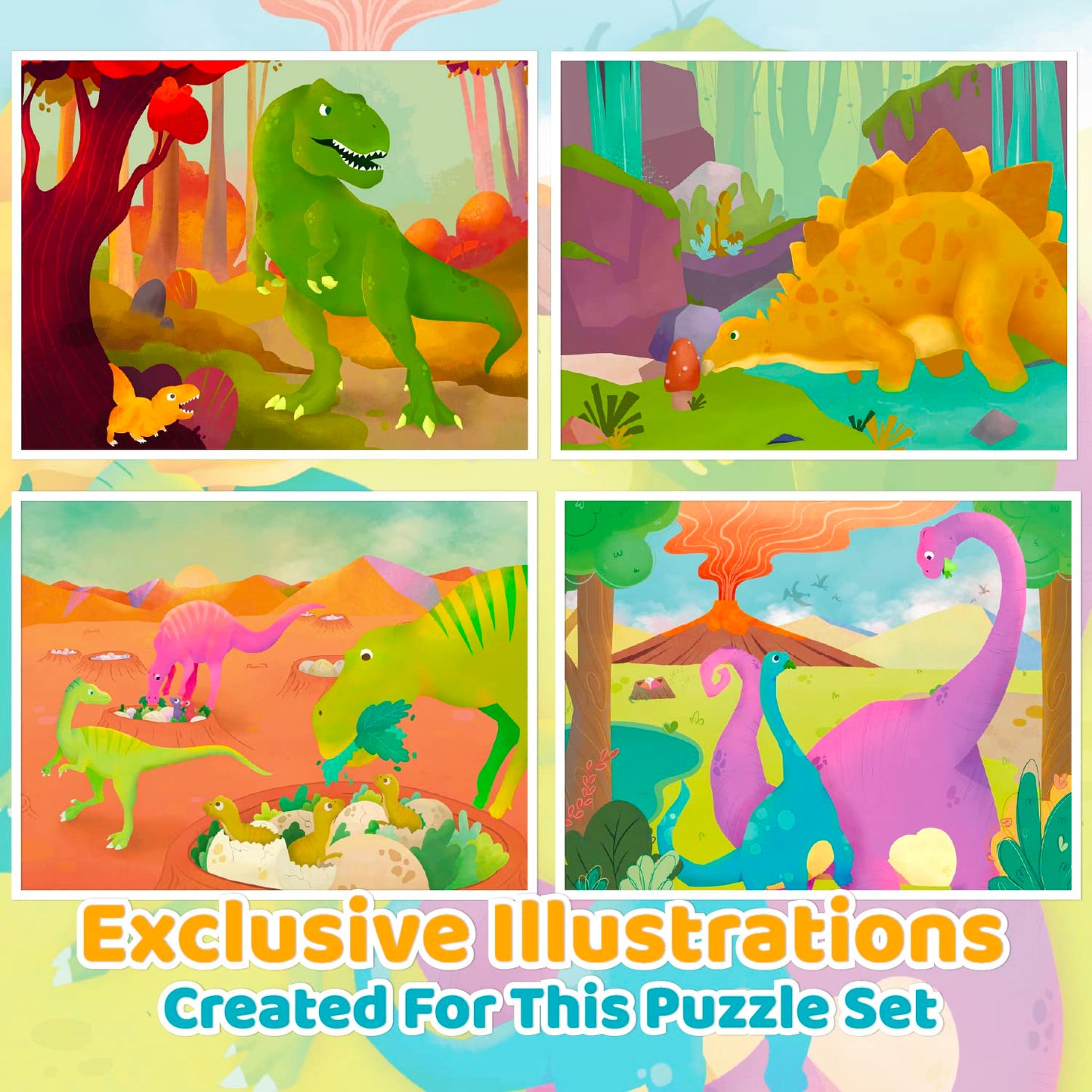 Juego de 4 rompecabezas de madera de dinosaurio para niños