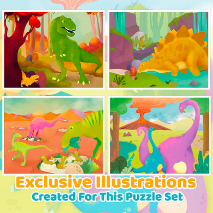 Juego de 4 rompecabezas de madera de dinosaurio para niños