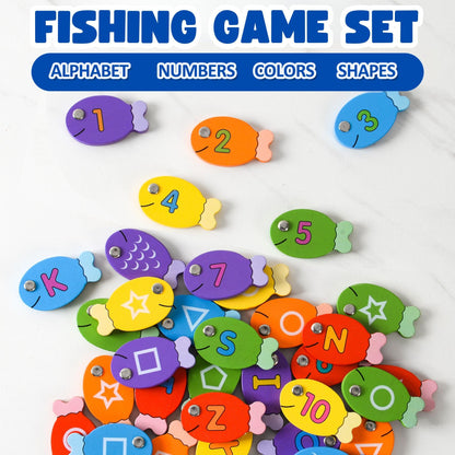 Haktoys - Juego de pesca de madera del alfabeto, letras ABC, números, formas, colores