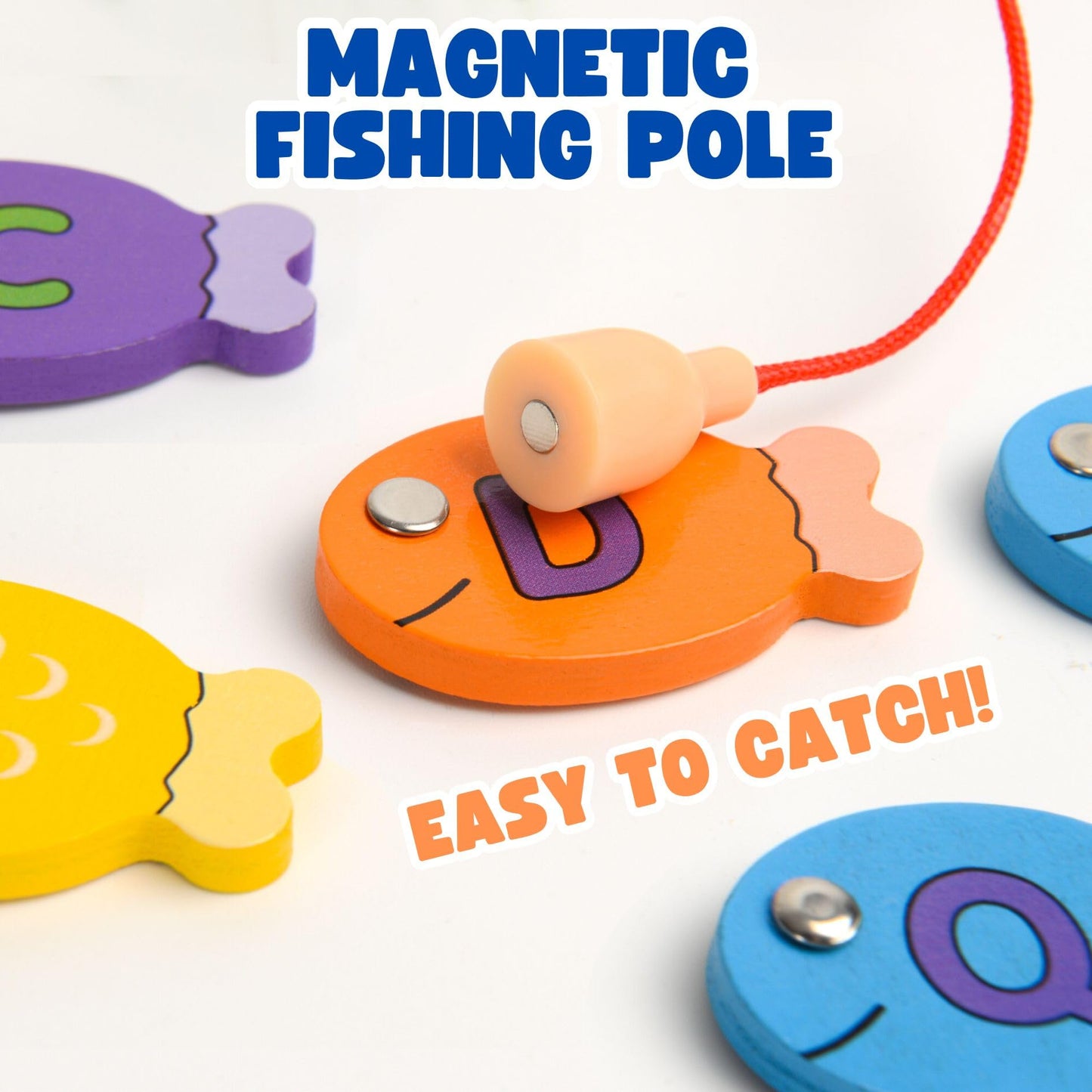 Haktoys - Juego de pesca de madera del alfabeto, letras ABC, números, formas, colores