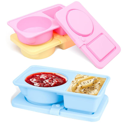Paquete de 3 recipientes de silicona reutilizables con tapas, pequeñas mini cajas de aperitivos de alimentos