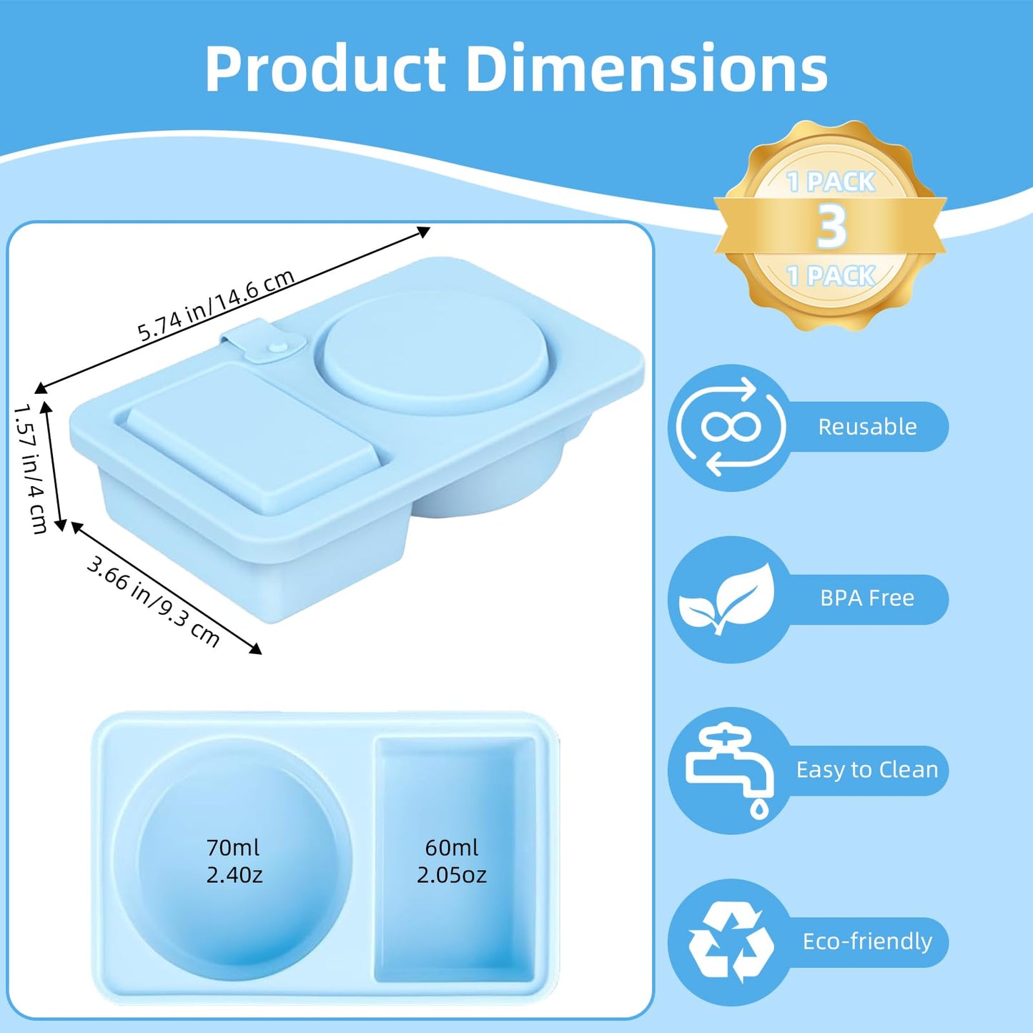Paquete de 3 recipientes de silicona reutilizables con tapas, pequeñas mini cajas de aperitivos de alimentos