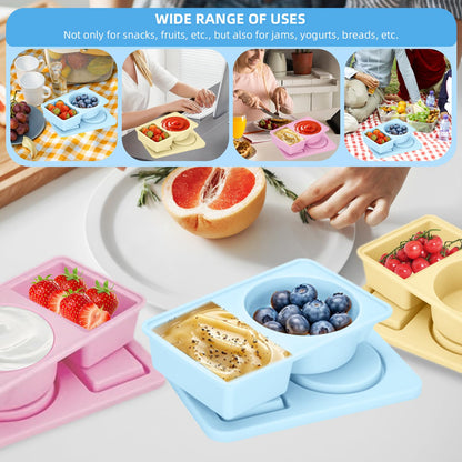 Paquete de 3 recipientes de silicona reutilizables con tapas, pequeñas mini cajas de aperitivos de alimentos