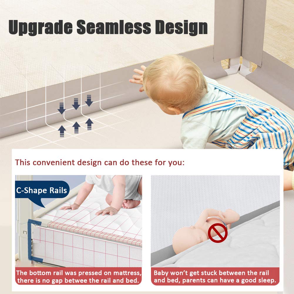 Riel para cama con malla transpirable y bloqueo de doble seguridad para niños, 2 metros, 1 ud