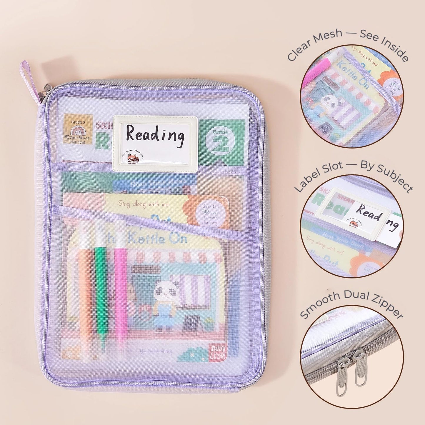Paquete de 3 bolsas de malla con cremallera para suministros escolares