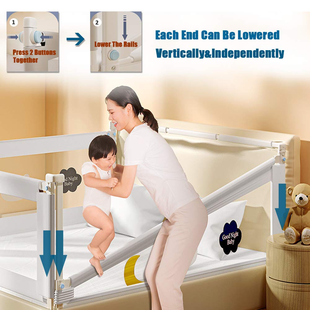 Riel para cama con malla transpirable y bloqueo de doble seguridad para niños, 2 metros, 1 ud