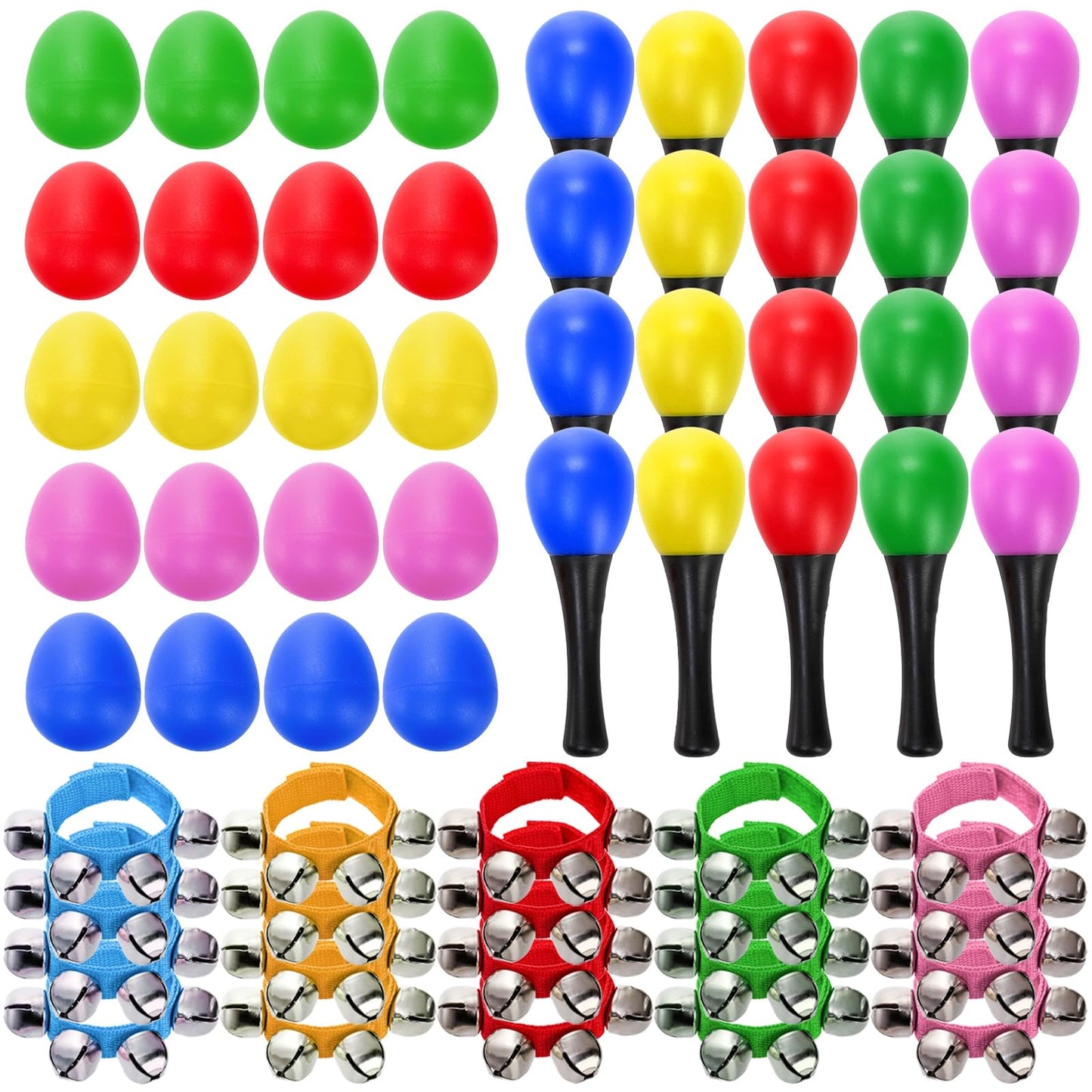 36 piezas de instrumentos musicales para niños,incluye 12 cascabeles de muñequera, 12 agitadores de huevos y 12 maracas