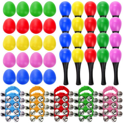 36 piezas de instrumentos musicales para niños,incluye 12 cascabeles de muñequera, 12 agitadores de huevos y 12 maracas