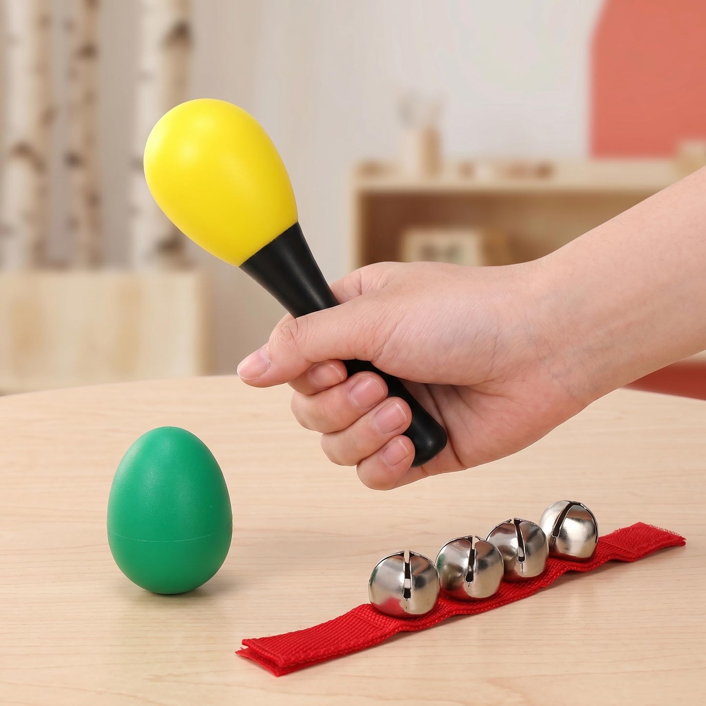 36 piezas de instrumentos musicales para niños,incluye 12 cascabeles de muñequera, 12 agitadores de huevos y 12 maracas