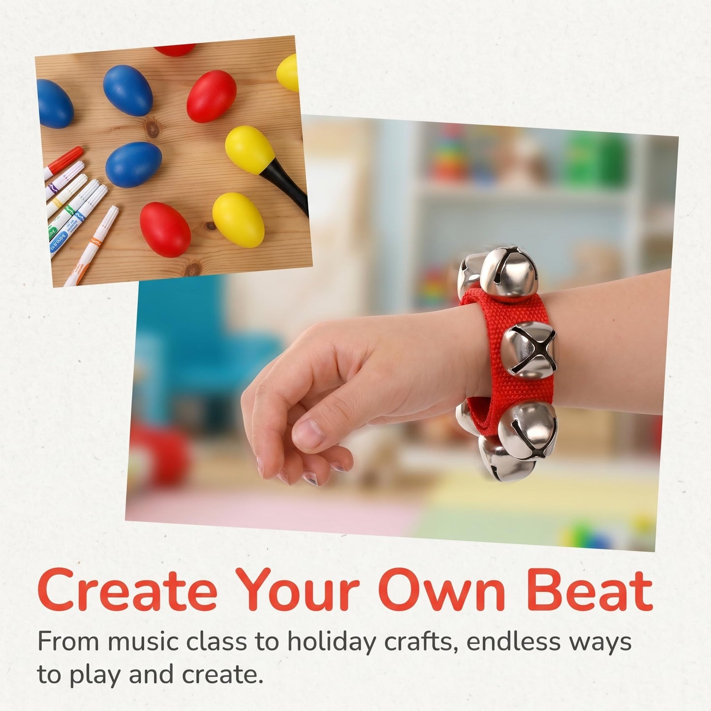 36 piezas de instrumentos musicales para niños,incluye 12 cascabeles de muñequera, 12 agitadores de huevos y 12 maracas
