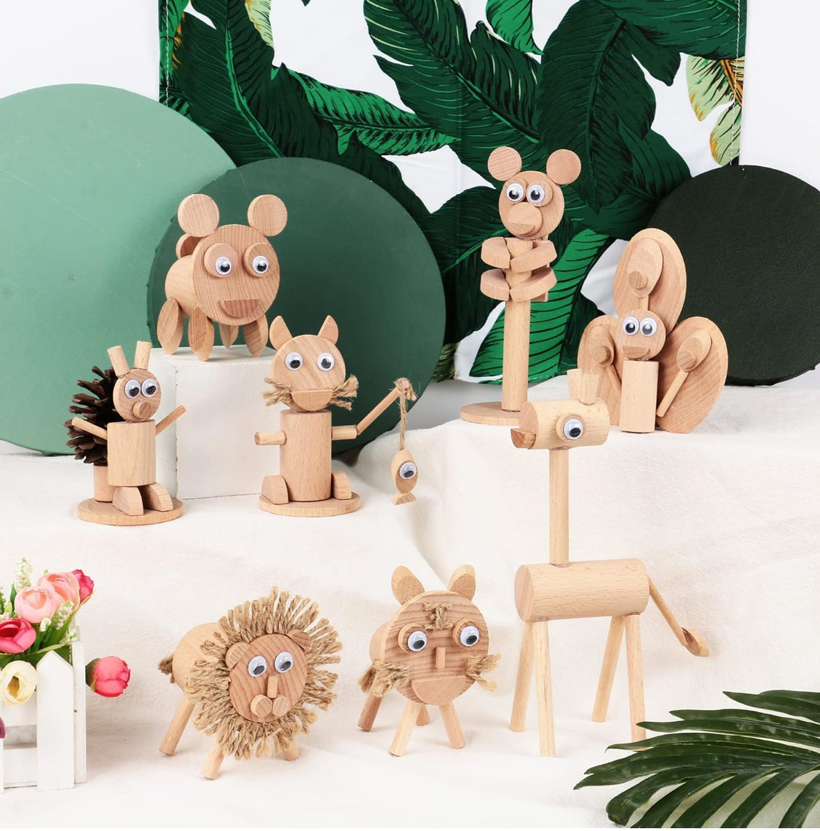 Paquete de 8 figuras de animales de madera