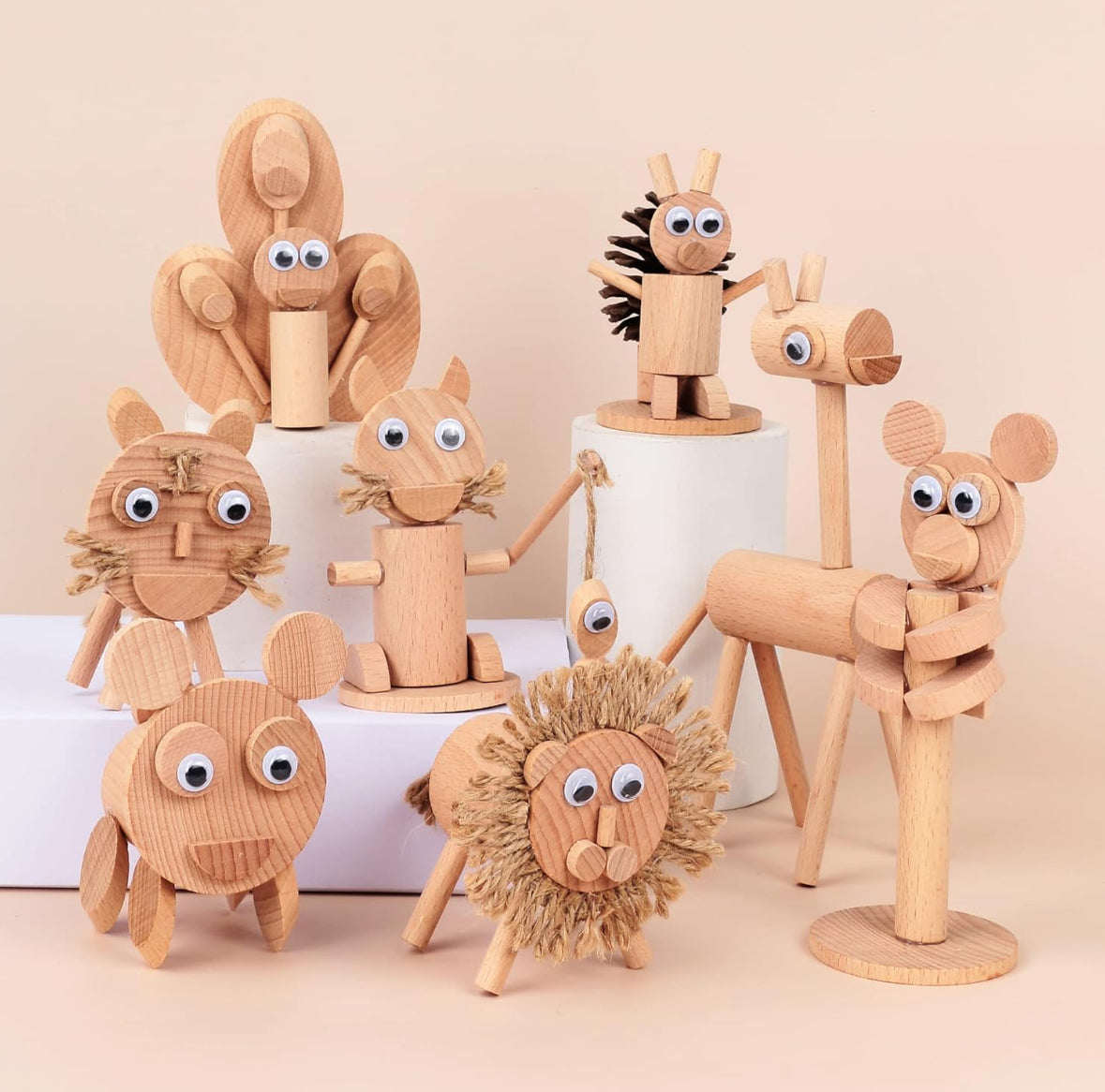 Paquete de 8 figuras de animales de madera