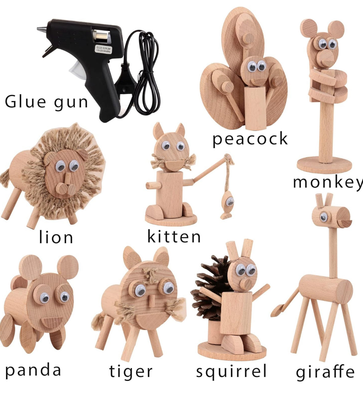 Paquete de 8 figuras de animales de madera