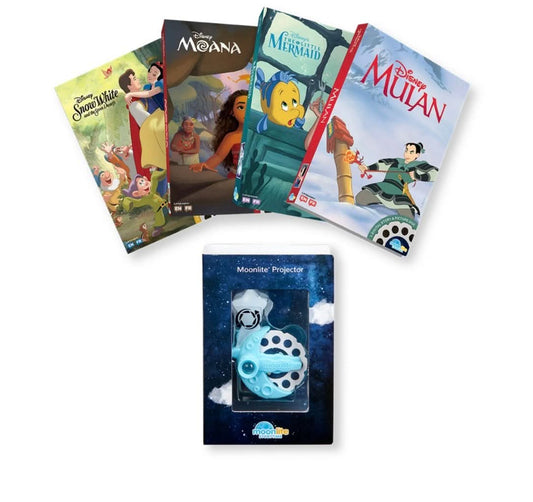 Disney Princess 4 Story Moonlite Projector Set Colección Storybook Interactiva Antes de Acostarse