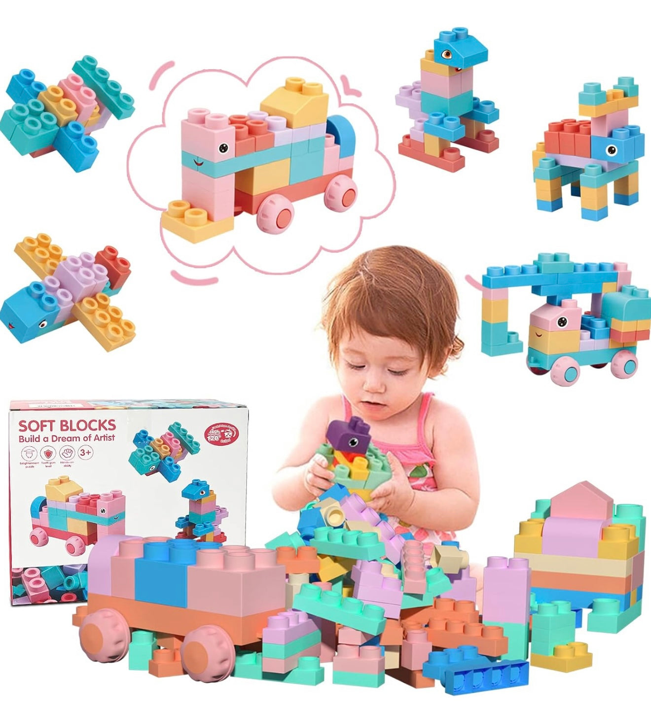 Bloques de construcción blandos STEM para niños de 18 meses a 6 años, 78 piezas