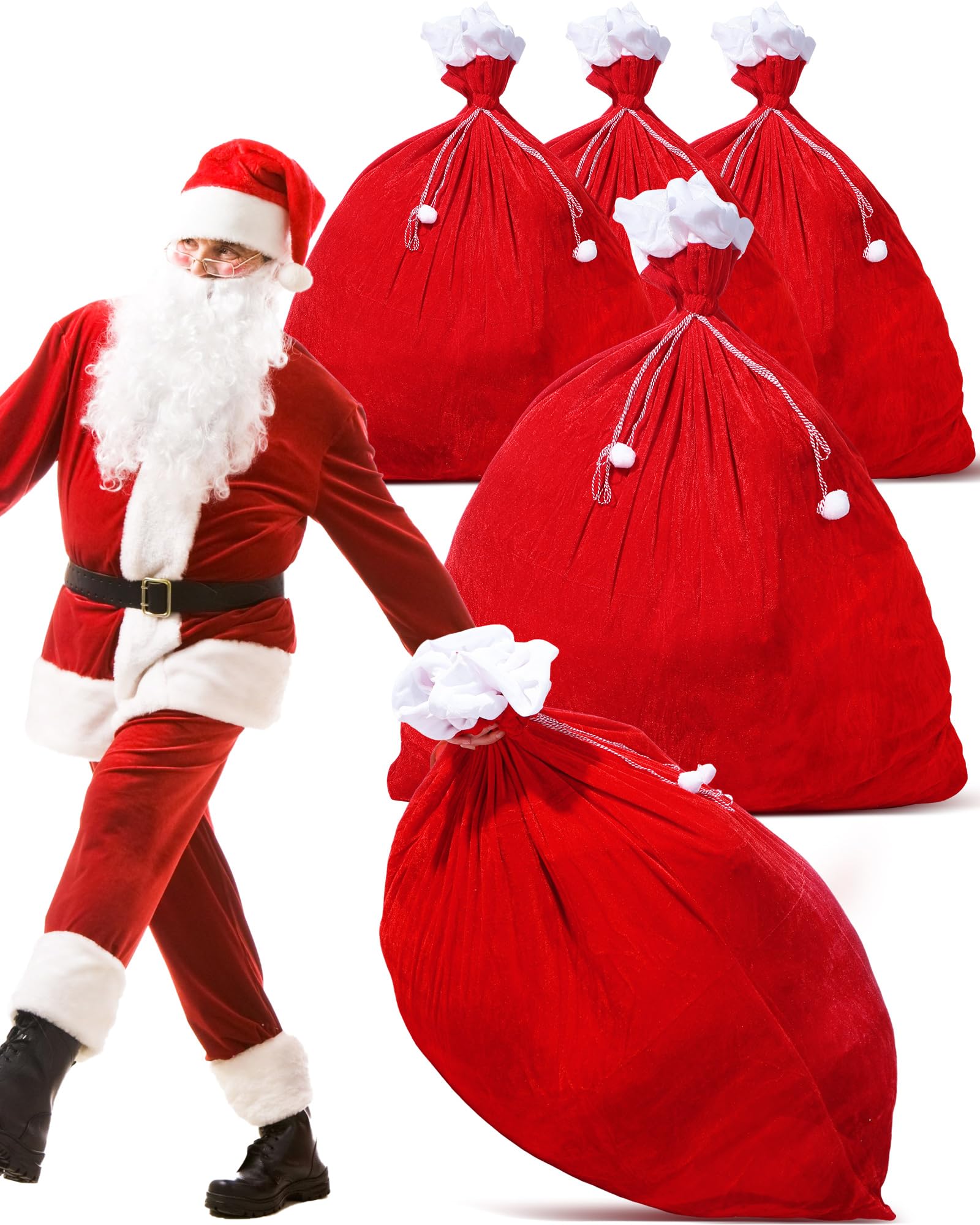4 bolsas de terciopelo rojo de Navidad de Papá Noel con cordón de ajuste, tamaño extragrande, (43.3 x 51.2 pulgadas)
