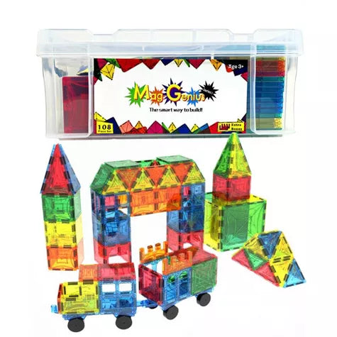 Mag Genius - 108 pieces of Magnetic Shaped Building Tiles STEM